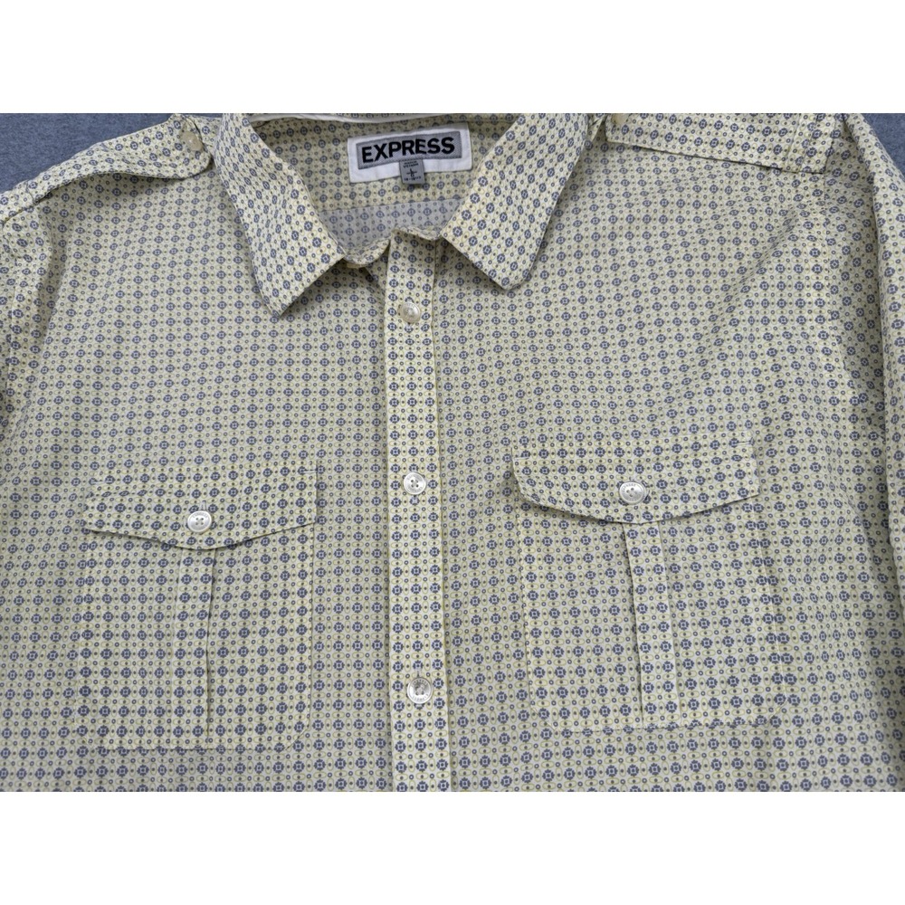 Men's Express Yellow Button‎ Up Shirt Patterned Long Sleeve Size L